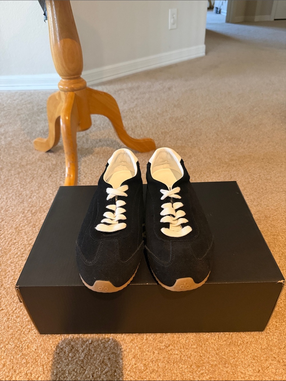 ALO Yoga Black Suede Sneakers with Cream Laces